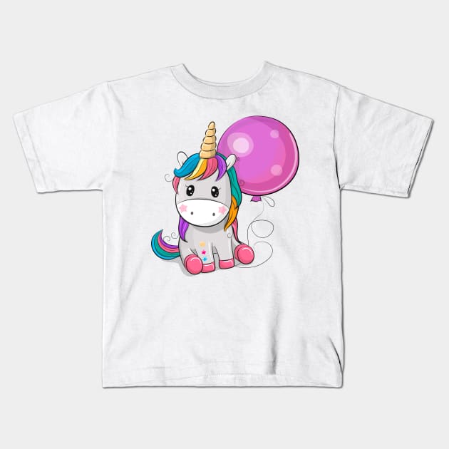 Cute Unicorn Kids T-Shirt by Reginast777